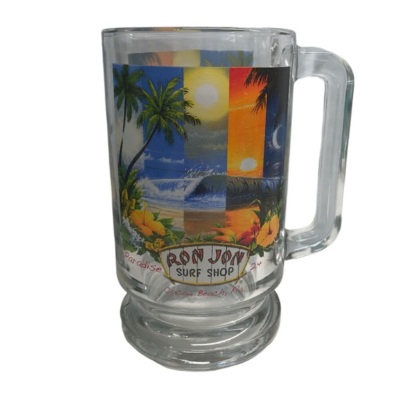 🌻4/$20 Ron Jon Surf Shop Collectible Glass Stein With Logo & Cocoa Beach Florida - Picture 2 of 8